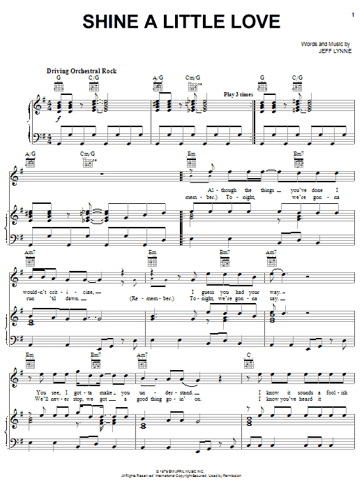 Download Electric Light Orchestra Shine A Little Love Sheet Music and learn how to play Piano, Vocal & Guitar (Right-Hand Melody) PDF digital score in minutes