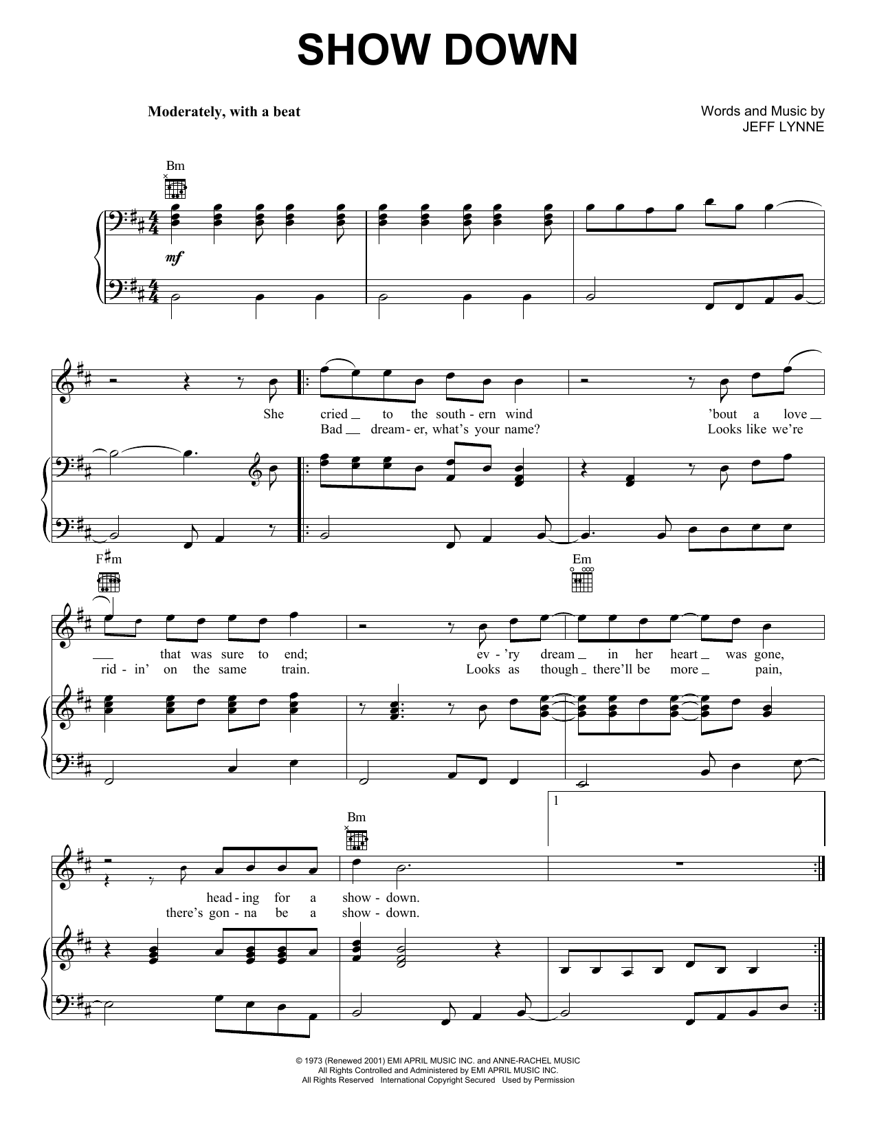Download Electric Light Orchestra Show Down Sheet Music and learn how to play Piano, Vocal & Guitar (Right-Hand Melody) PDF digital score in minutes
