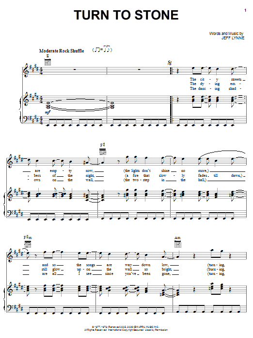 Download Electric Light Orchestra Turn To Stone Sheet Music and learn how to play Piano, Vocal & Guitar (Right-Hand Melody) PDF digital score in minutes