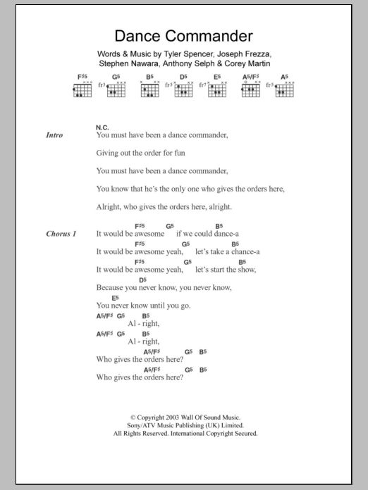 Download Electric Six Dance Commander Sheet Music and learn how to play Lyrics & Chords PDF digital score in minutes