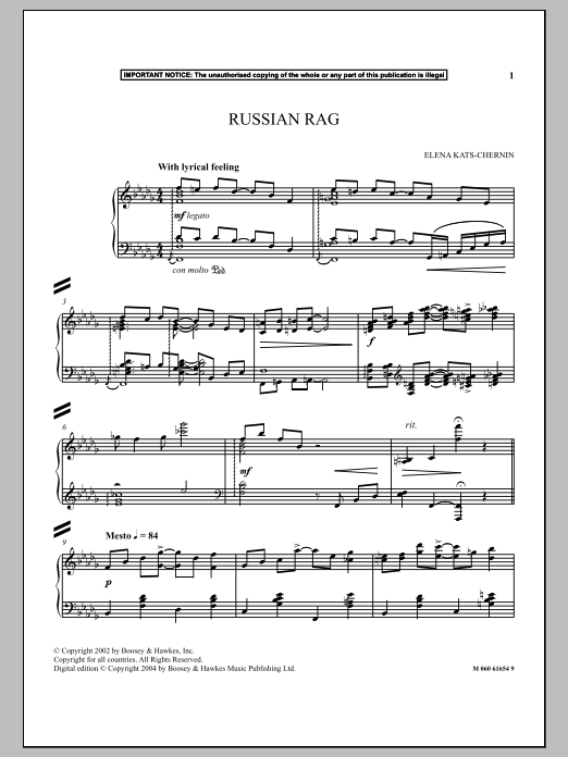 Download Elena Kats-Chernin Russian Rag Sheet Music and learn how to play Piano PDF digital score in minutes