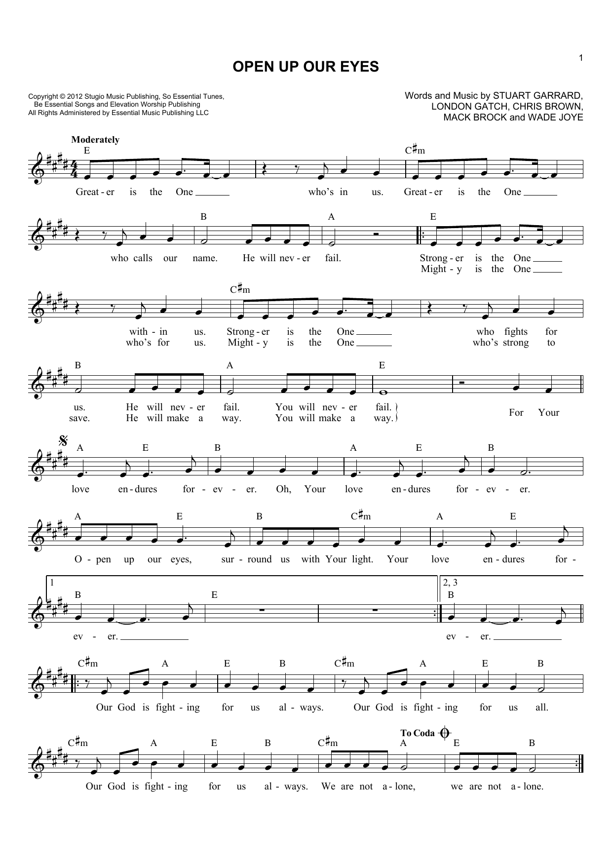 Download Elevation Worship Open Up Our Eyes Sheet Music and learn how to play Lead Sheet / Fake Book PDF digital score in minutes