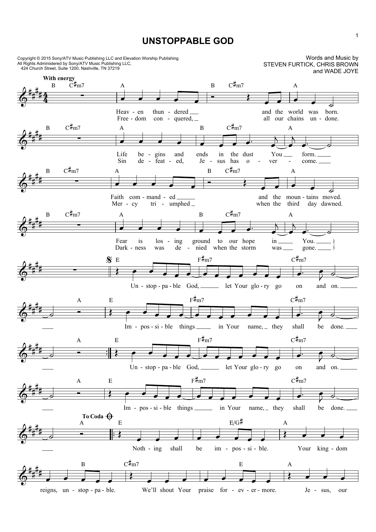 Download Chris Brown Unstoppable God Sheet Music and learn how to play Lead Sheet / Fake Book PDF digital score in minutes