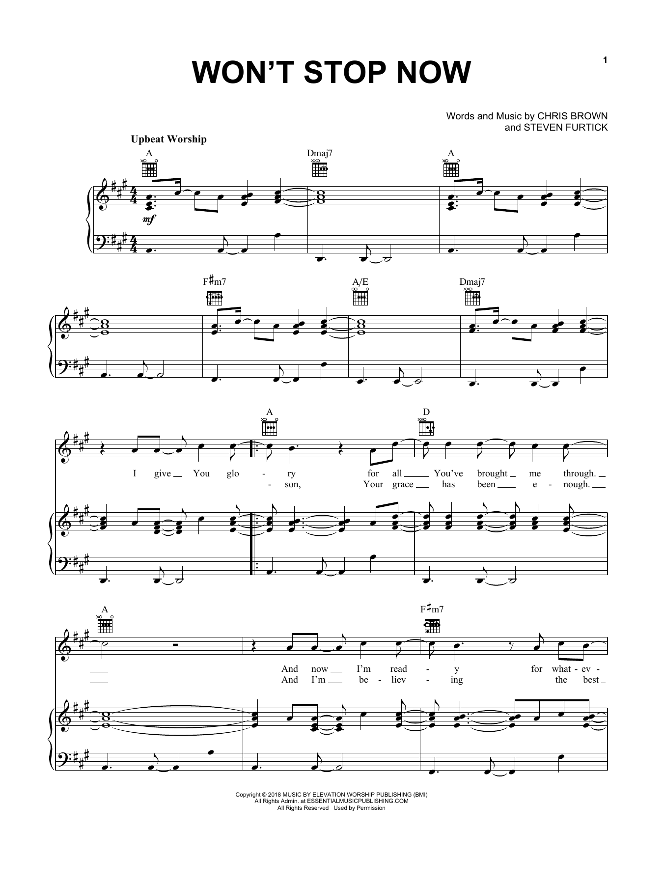 Download Elevation Worship Won't Stop Now Sheet Music and learn how to play Piano, Vocal & Guitar Chords (Right-Hand Melody) PDF digital score in minutes