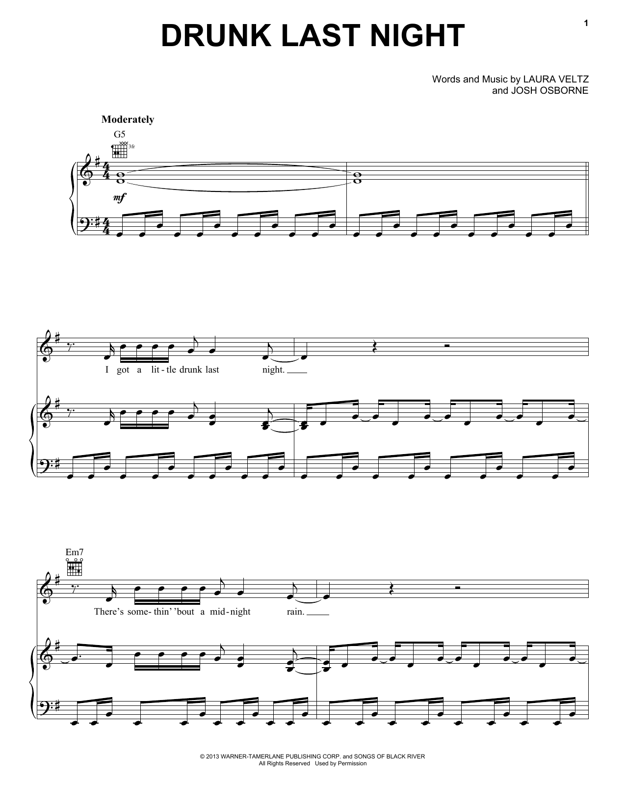 Download Eli Young Band Drunk Last Night Sheet Music and learn how to play Piano, Vocal & Guitar (Right-Hand Melody) PDF digital score in minutes