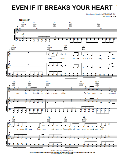 Download Eli Young Band Even If It Breaks Your Heart Sheet Music and learn how to play Piano, Vocal & Guitar (Right-Hand Melody) PDF digital score in minutes