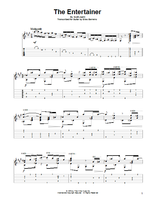 Download Scott Joplin The Entertainer (arr. Elias Barreiro) Sheet Music and learn how to play Guitar Tab PDF digital score in minutes