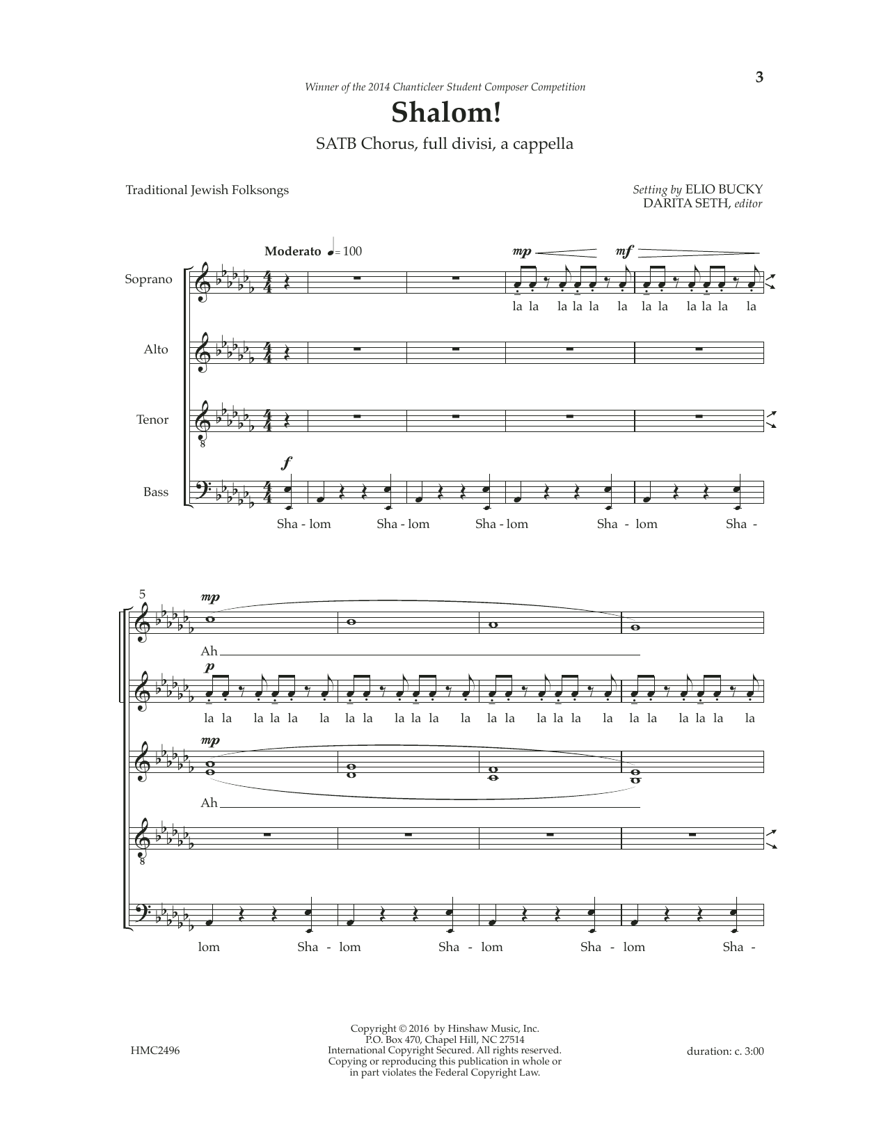 Download Elio Bucky Shalom (ed. Darita Seth) Sheet Music and learn how to play SATB Choir PDF digital score in minutes
