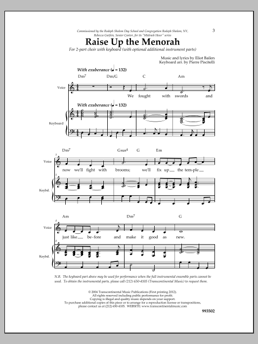 Download Eliot Bailen Raise Up the Menorah Sheet Music and learn how to play 2-Part Choir PDF digital score in minutes