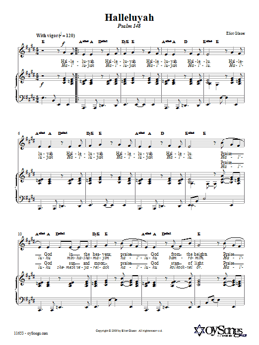 Download Eliot Glaser Halleluyah (Psalm 148) Sheet Music and learn how to play Piano, Vocal & Guitar (Right-Hand Melody) PDF digital score in minutes