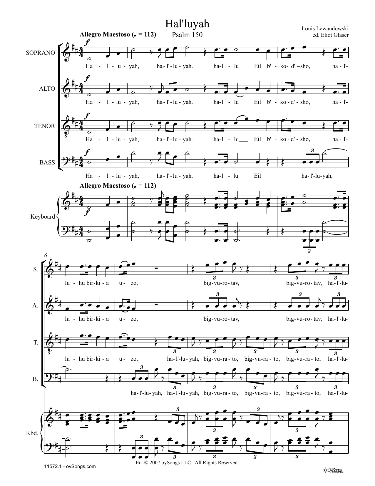 Download Eliot Glaser Hal'luyah (Psalm 150) Sheet Music and learn how to play SATB Choir PDF digital score in minutes
