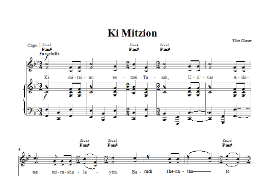 Download Eliot Glaser Ki Mitzion Sheet Music and learn how to play Piano, Vocal & Guitar (Right-Hand Melody) PDF digital score in minutes