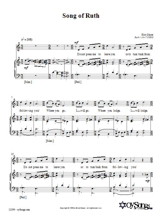 Download Eliot Glaser Song of Ruth Sheet Music and learn how to play Piano, Vocal & Guitar (Right-Hand Melody) PDF digital score in minutes