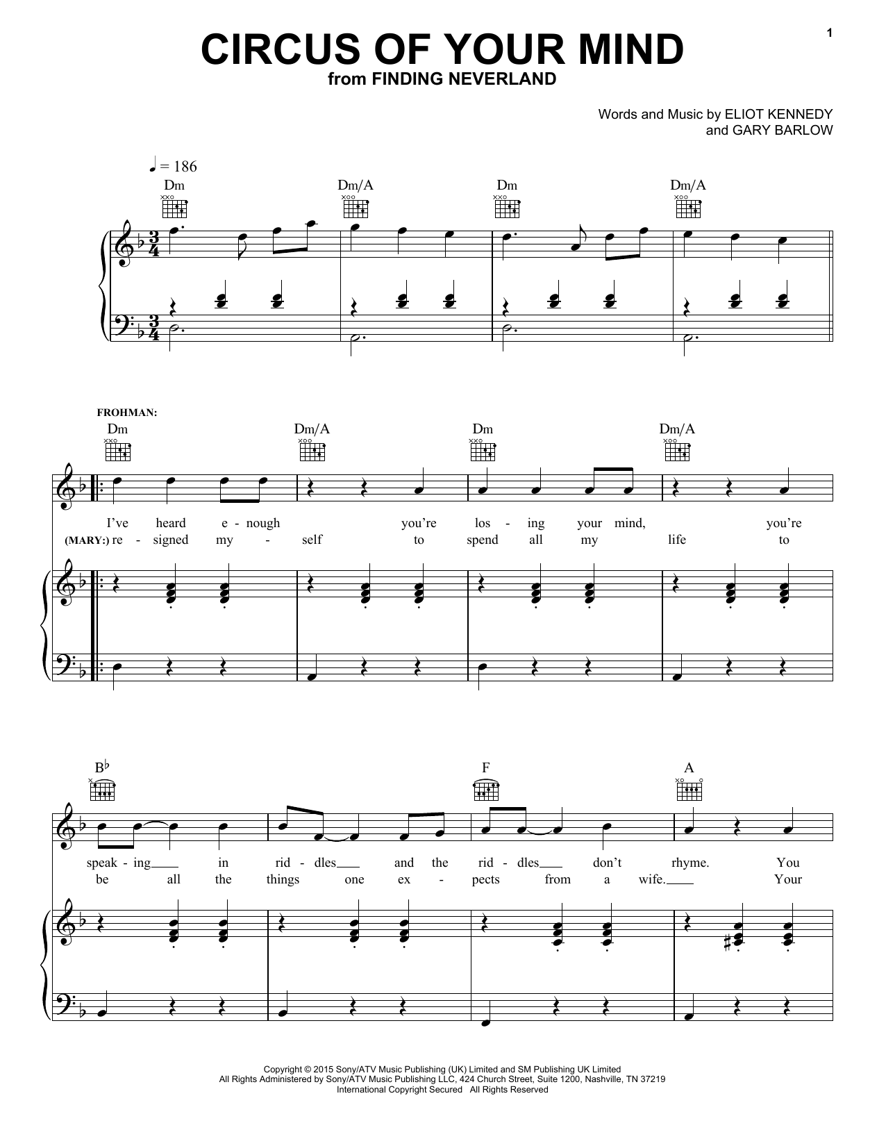 Download Eliot Kennedy Circus Of Your Mind Sheet Music and learn how to play Piano, Vocal & Guitar (Right-Hand Melody) PDF digital score in minutes