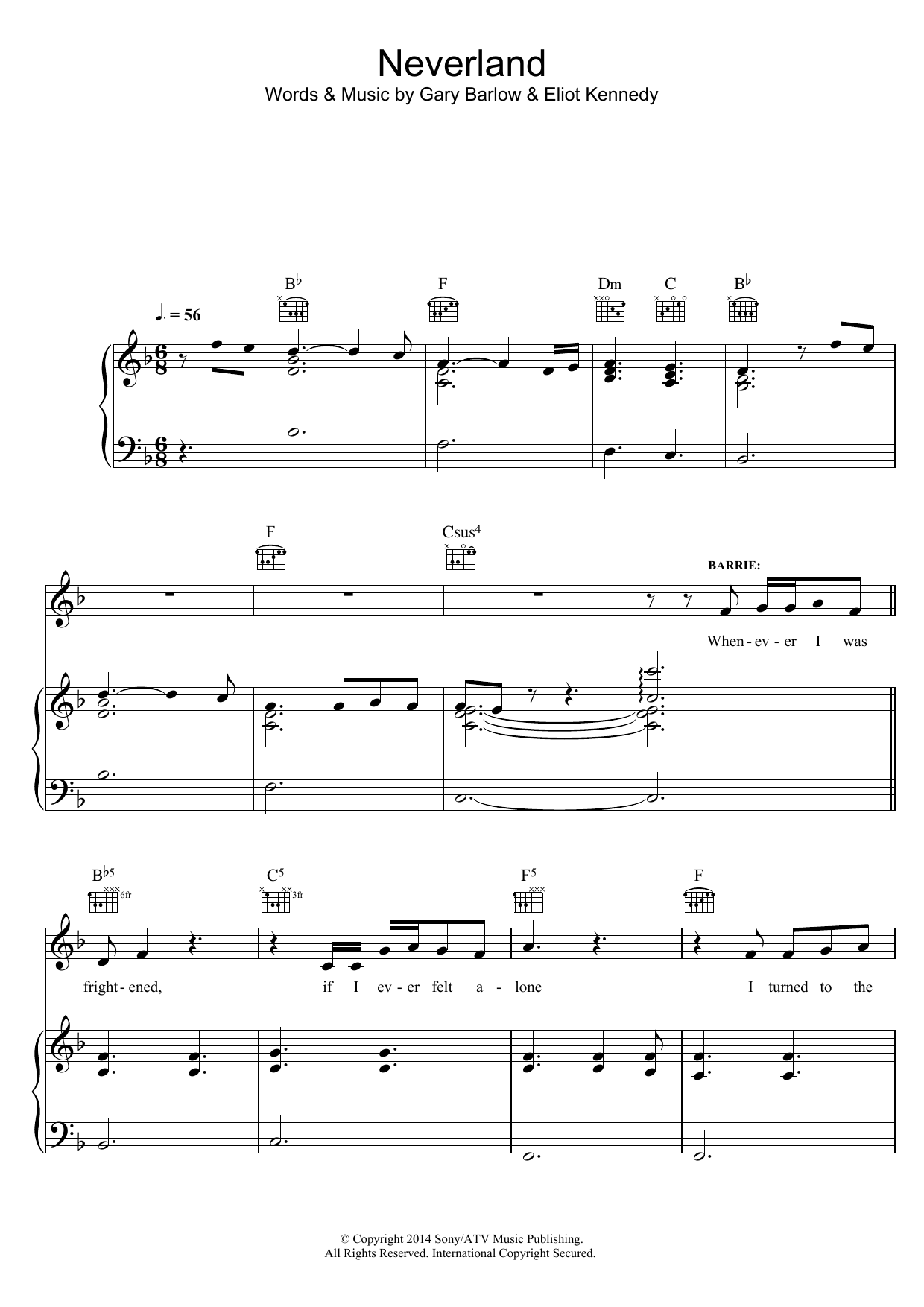 Download Gary Barlow & Eliot Kennedy Neverland (from 'Finding Neverland') Sheet Music and learn how to play Piano, Vocal & Guitar (Right-Hand Melody) PDF digital score in minutes