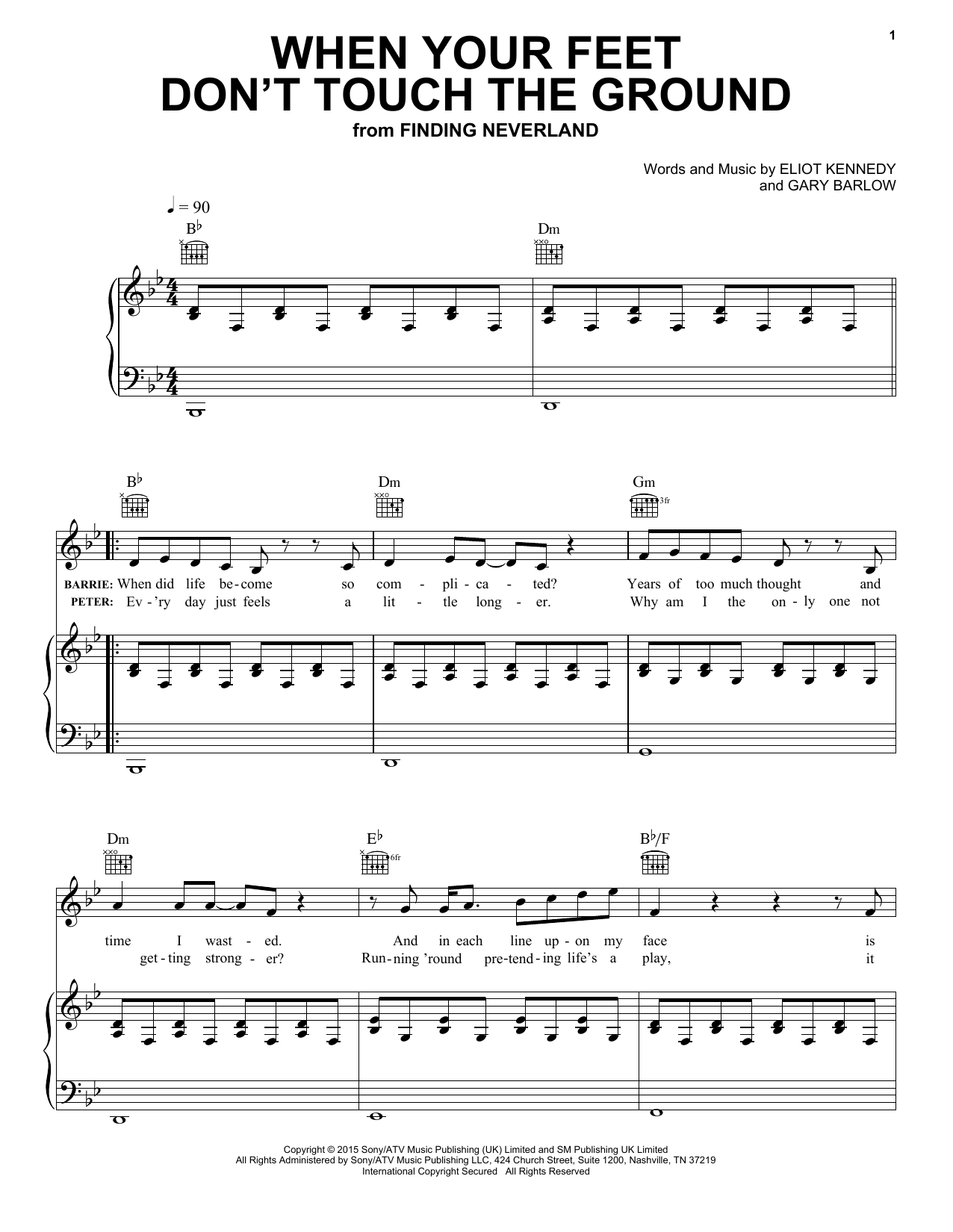 Download Eliot Kennedy When Your Feet Don't Touch The Ground Sheet Music and learn how to play Piano, Vocal & Guitar (Right-Hand Melody) PDF digital score in minutes