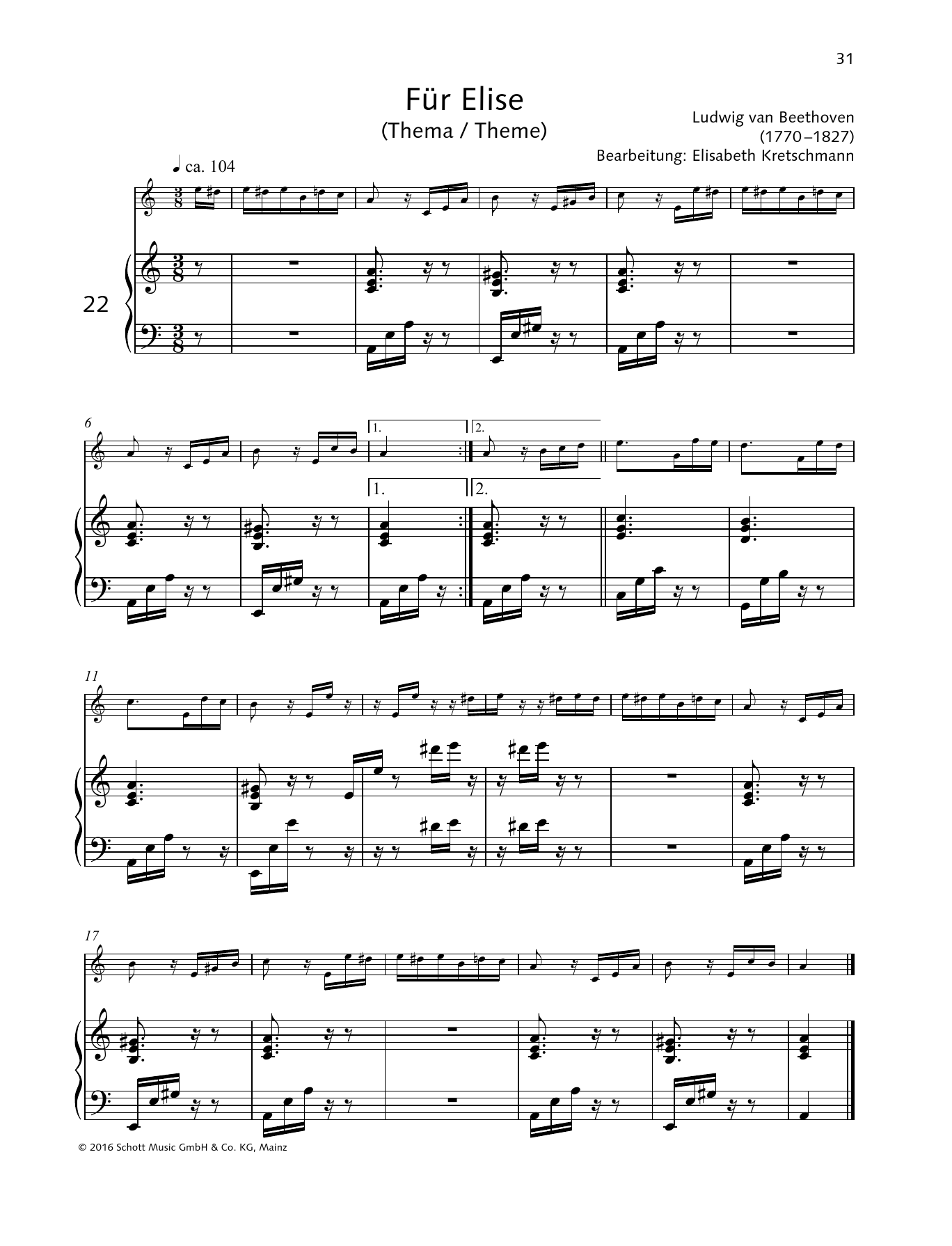 Download Elisabeth Kretschmann Fur Elise Sheet Music and learn how to play Woodwind Solo PDF digital score in minutes
