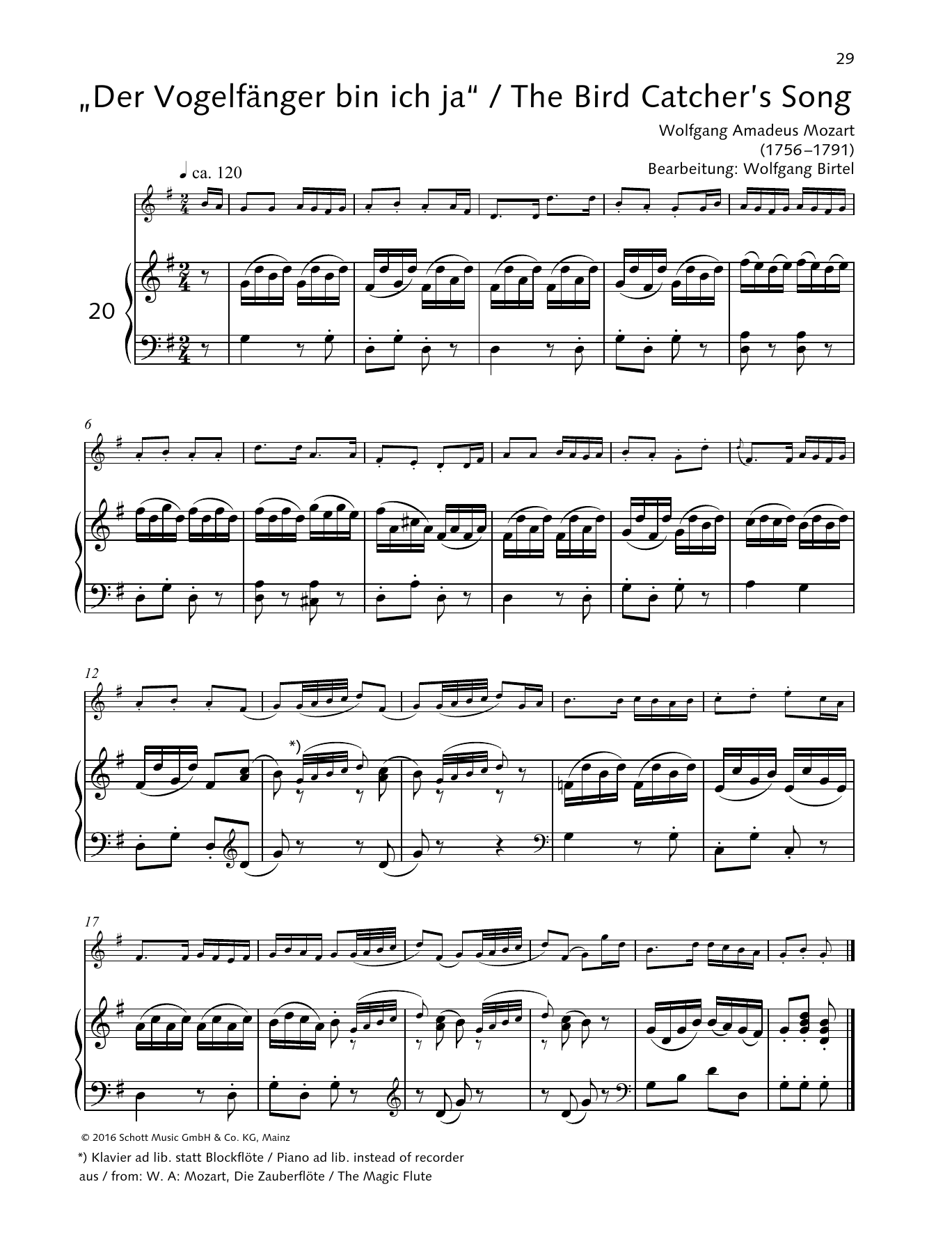 Download Elisabeth Kretschmann The Bird Catcher's Song Sheet Music and learn how to play Woodwind Solo PDF digital score in minutes