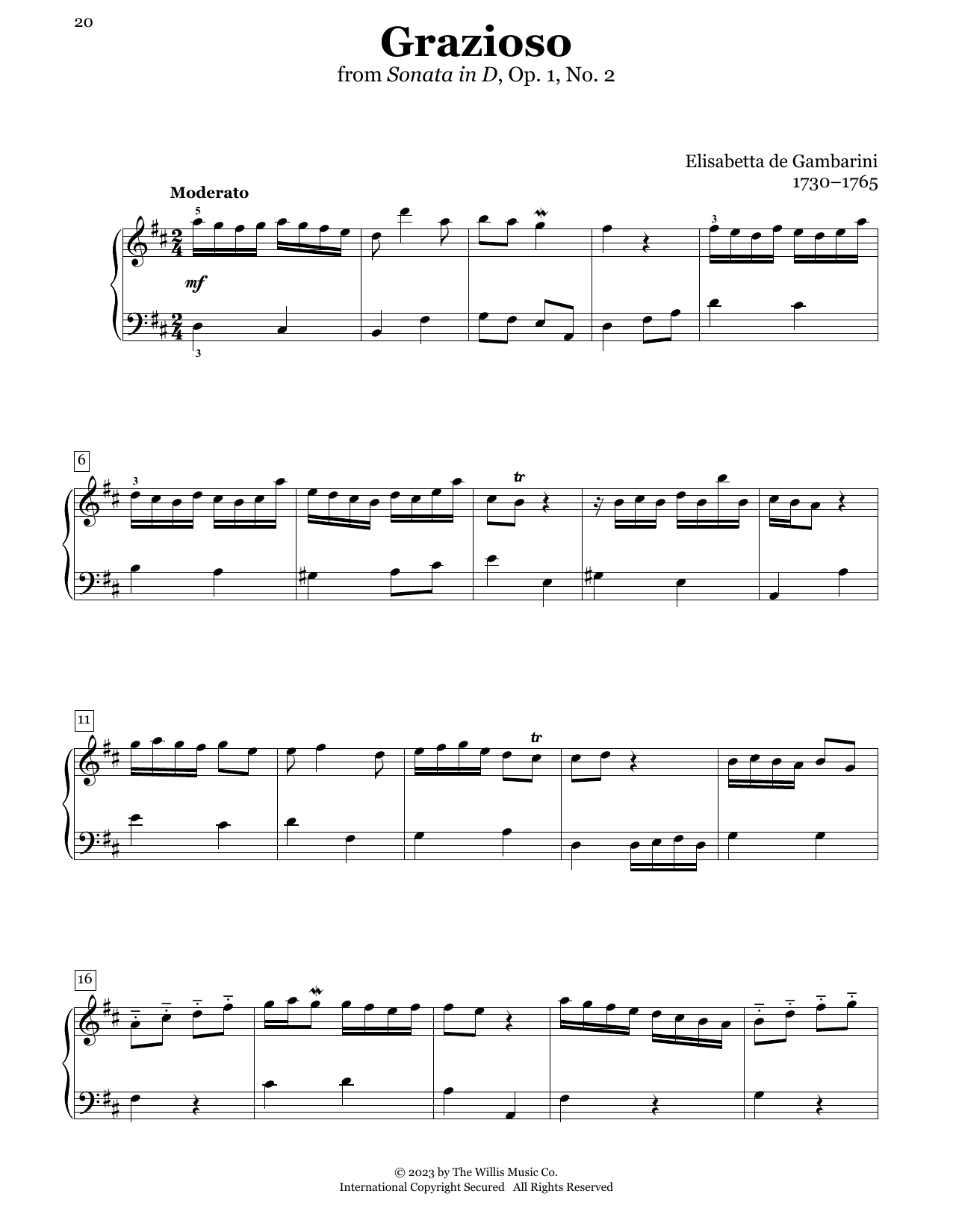 Download Elisabetta de Gambarini Grazioso, Op. 1, No. 2 Sheet Music and learn how to play Educational Piano PDF digital score in minutes