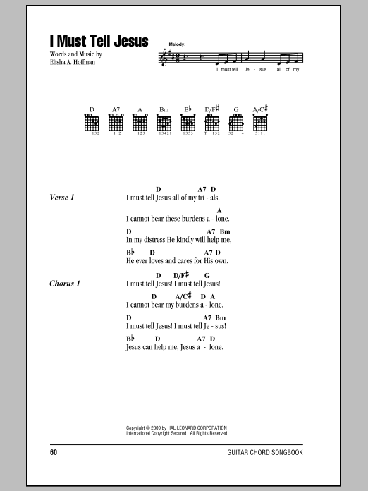 Download Elisha A. Hoffman I Must Tell Jesus Sheet Music and learn how to play Lyrics & Piano Chords PDF digital score in minutes