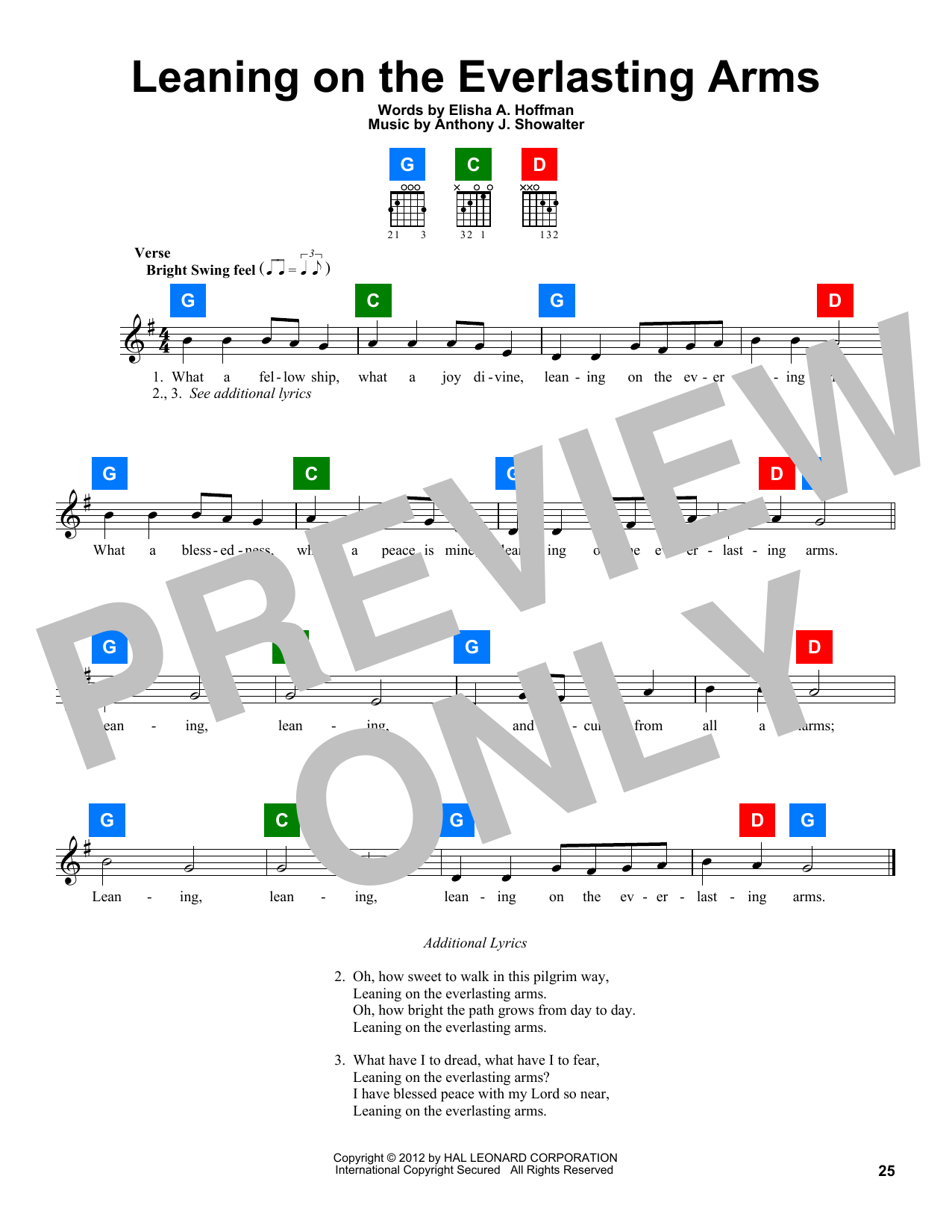 Download Elisha A. Hoffman Leaning On The Everlasting Arms Sheet Music and learn how to play CHDBDY PDF digital score in minutes