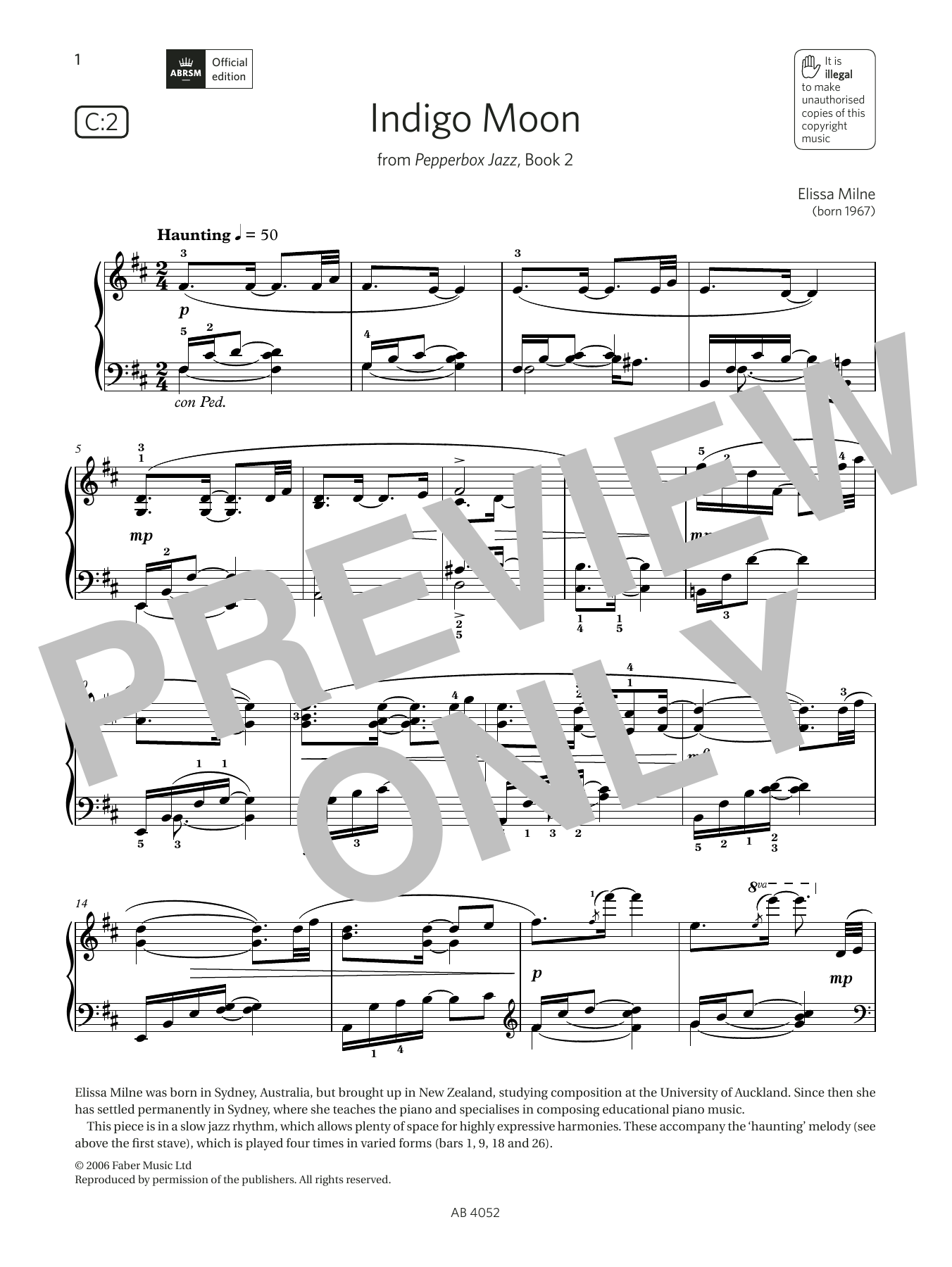 Download Elissa Milne Indigo Moon (Grade 6, list C2, from the ABRSM Piano Syllabus 2023 & 2024) Sheet Music and learn how to play Piano Solo PDF digital score in minutes