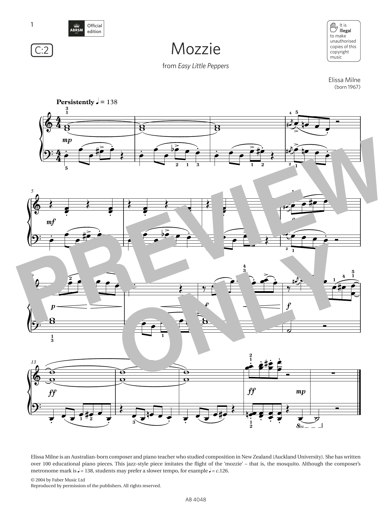 Download Elissa Milne Mozzie (Grade 2, list C2, from the ABRSM Piano Syllabus 2023 & 2024) Sheet Music and learn how to play Piano Solo PDF digital score in minutes