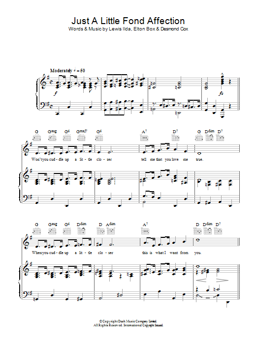 Download Elizabeth Batey Just A Little Fond Affection Sheet Music and learn how to play Piano, Vocal & Guitar (Right-Hand Melody) PDF digital score in minutes