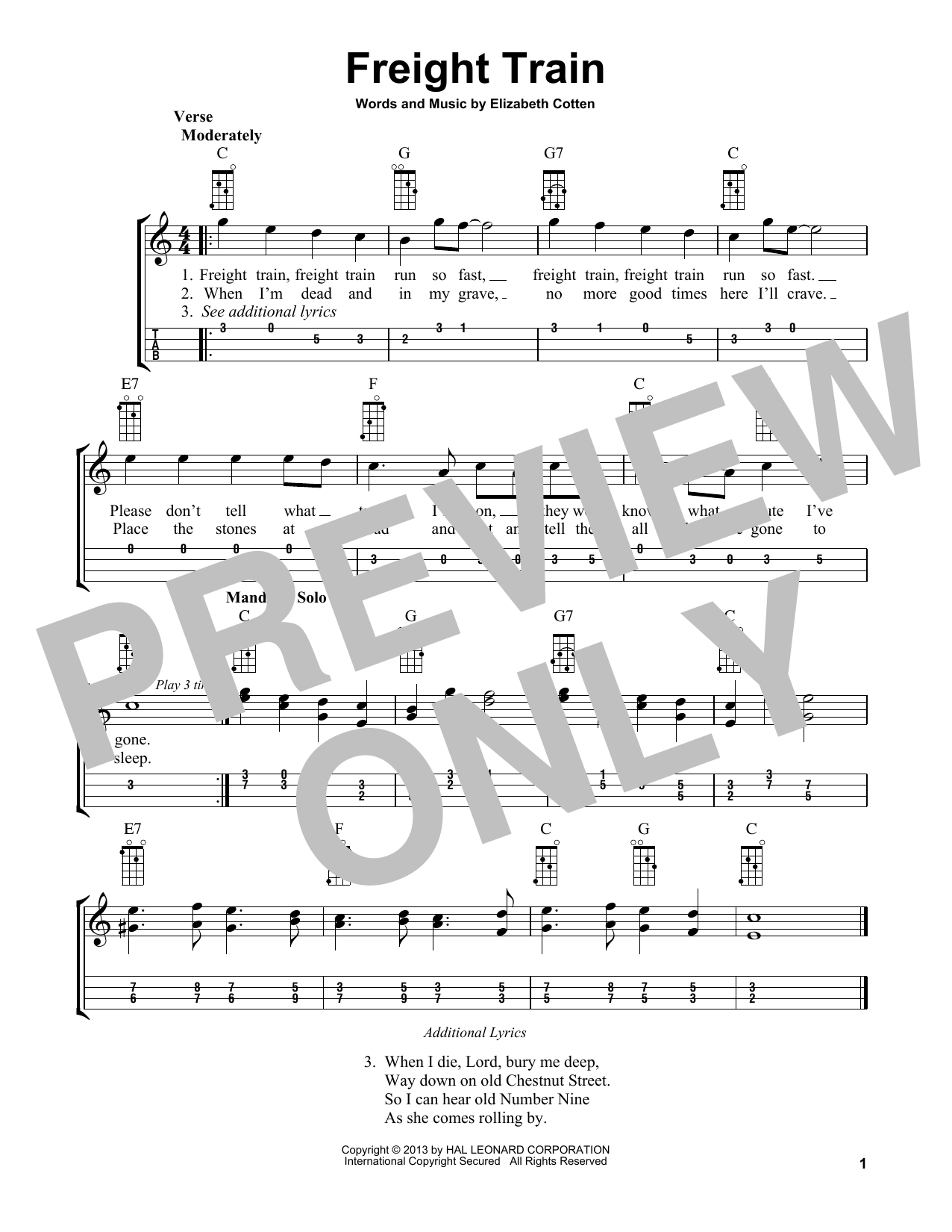 Download Elizabeth Cotten Freight Train (arr. Bobby Westfall) Sheet Music and learn how to play Mandolin PDF digital score in minutes