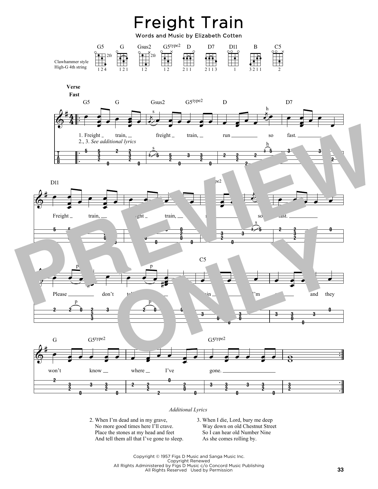Download Elizabeth Cotten Freight Train (arr. Jim Schustedt) Sheet Music and learn how to play Ukulele PDF digital score in minutes