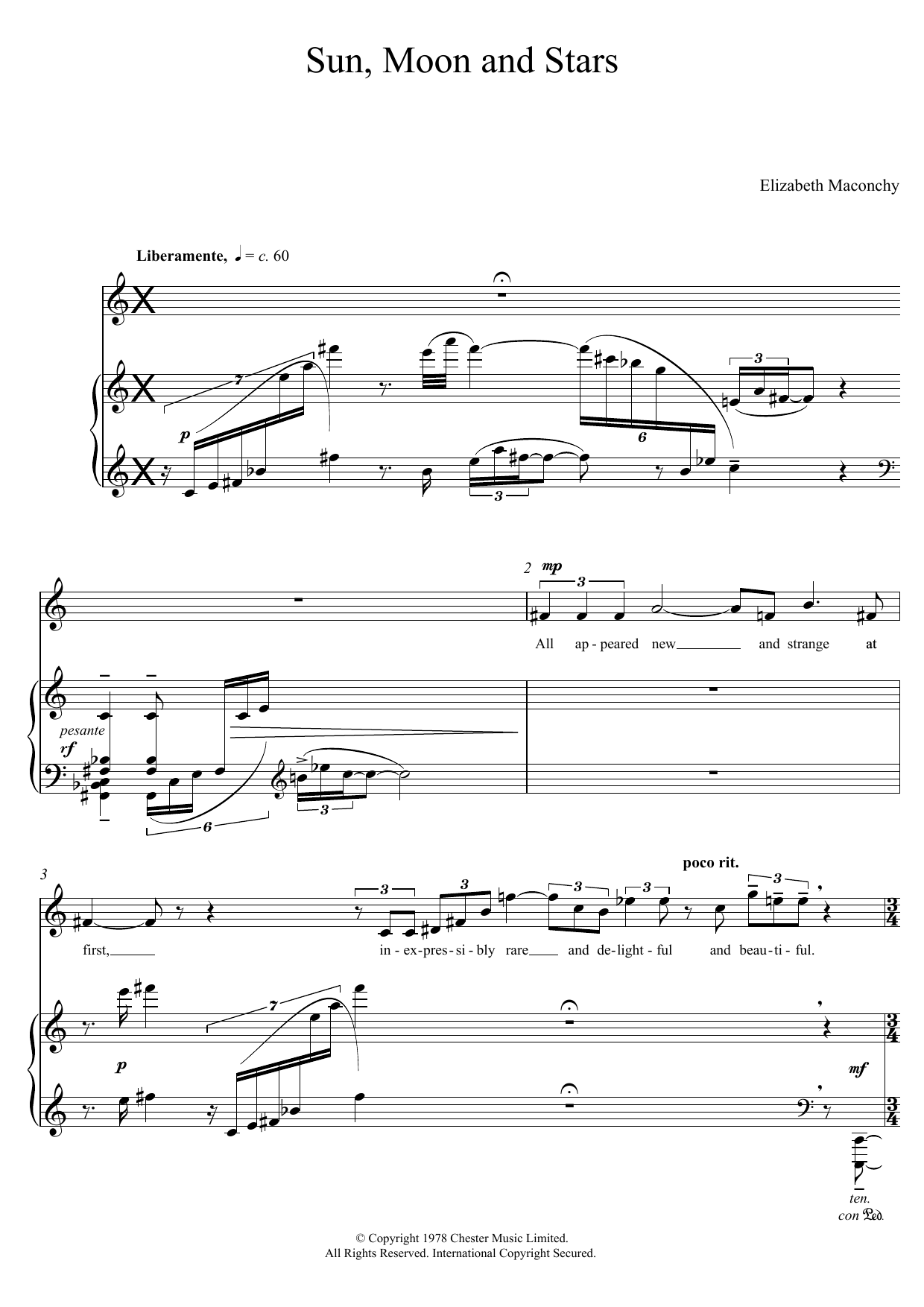 Download Elizabeth Maconchy Sun, Moon And Stars Sheet Music and learn how to play Piano, Vocal & Guitar PDF digital score in minutes