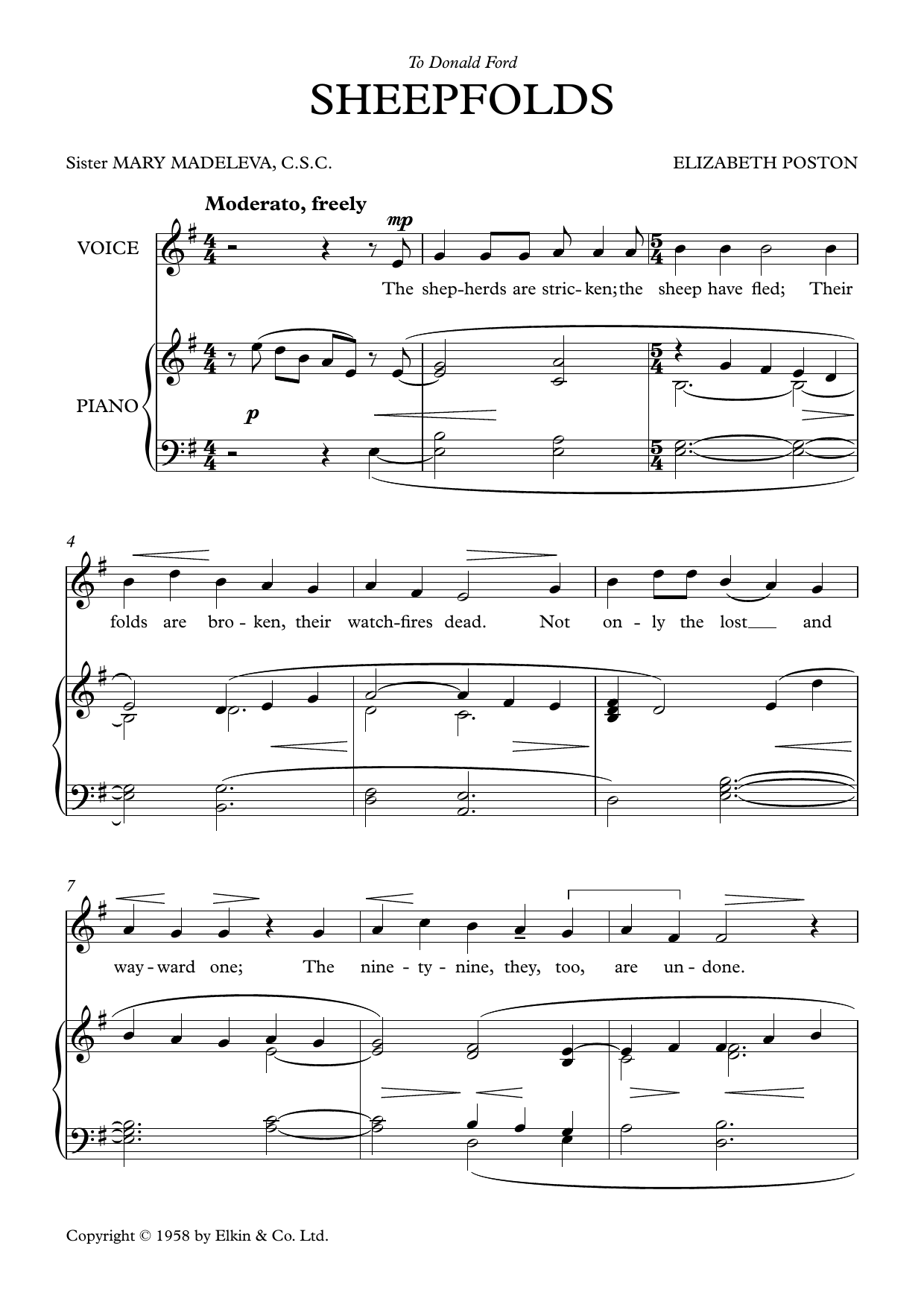 Download Elizabeth Poston Sheepfolds Sheet Music and learn how to play Piano & Vocal PDF digital score in minutes