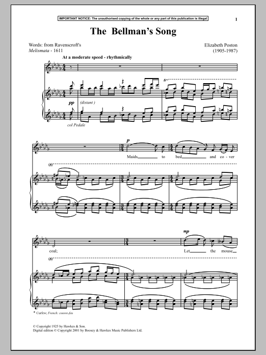 Download Elizabeth Poston The Bellman's Song Sheet Music and learn how to play Piano PDF digital score in minutes