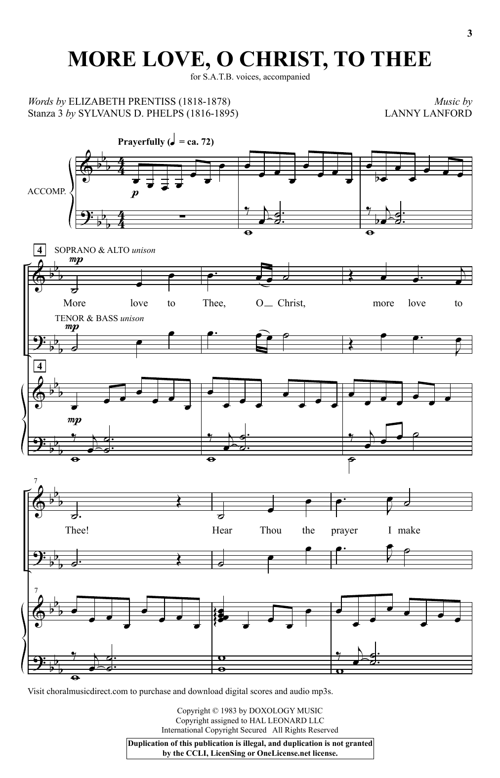 Download Elizabeth Prentiss, Sylvanus D. Phelps and Lanny Lanford More Love, O Christ, To Thee Sheet Music and learn how to play SATB Choir PDF digital score in minutes