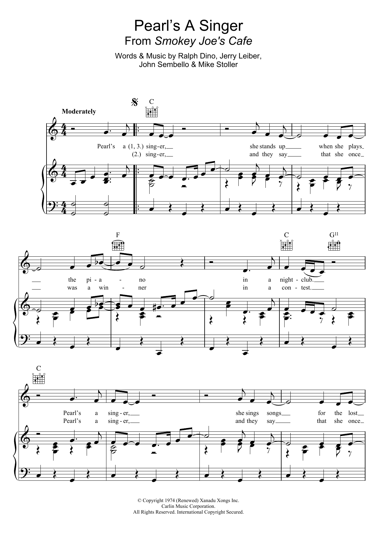 Download Elkie Brooks Pearl's A Singer (from 'Smokey Joe's Cafe') Sheet Music and learn how to play Piano, Vocal & Guitar (Right-Hand Melody) PDF digital score in minutes