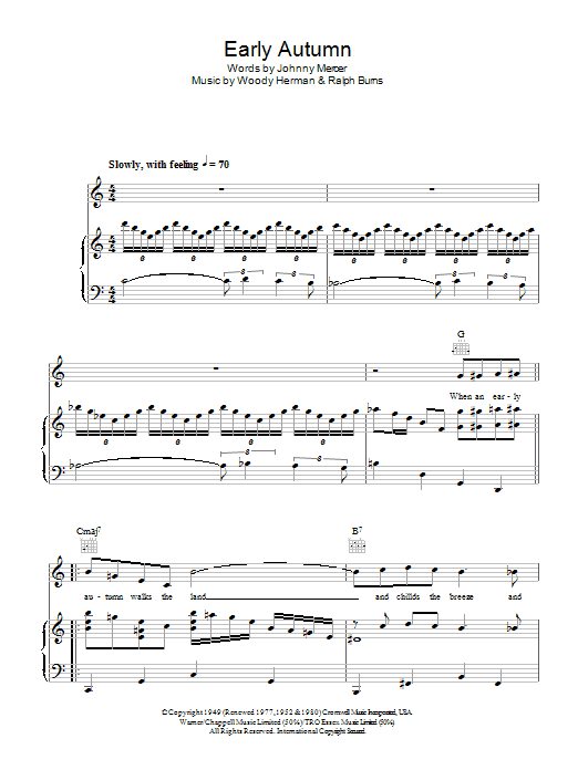 Download Ella Fitzgerald Early Autumn Sheet Music and learn how to play Piano, Vocal & Guitar (Right-Hand Melody) PDF digital score in minutes