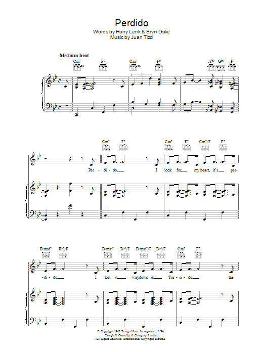 Download Ella Fitzgerald Perdido Sheet Music and learn how to play Piano, Vocal & Guitar (Right-Hand Melody) PDF digital score in minutes
