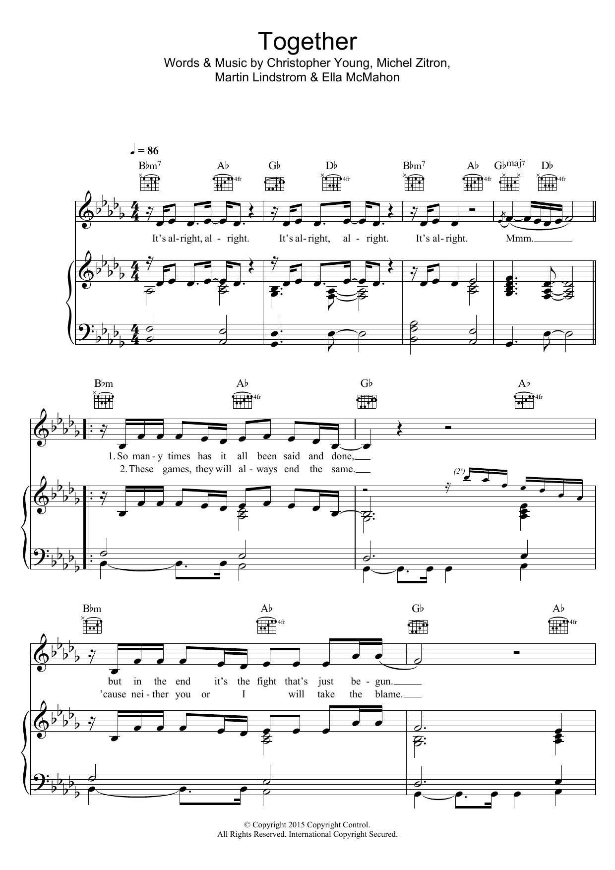 Download Ella Eyre Together Sheet Music and learn how to play Beginner Piano PDF digital score in minutes