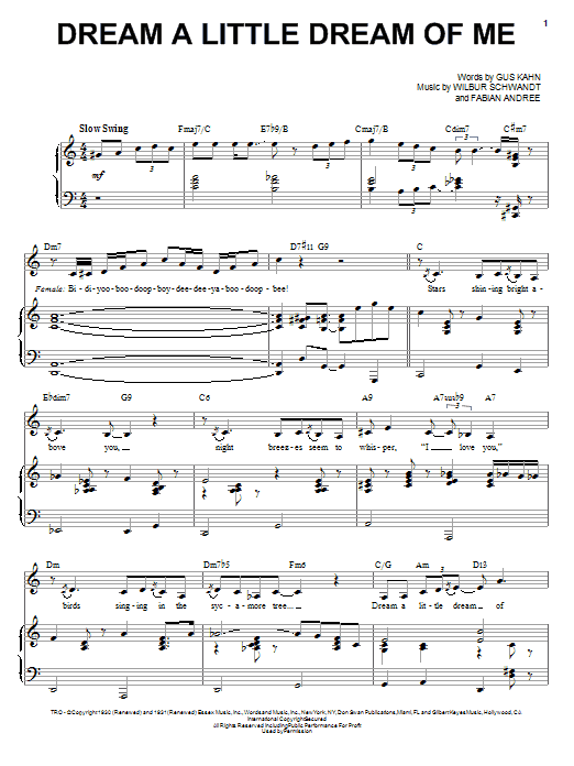 Download Louis Armstrong Dream A Little Dream Of Me Sheet Music and learn how to play Piano, Vocal & Guitar (Right-Hand Melody) PDF digital score in minutes