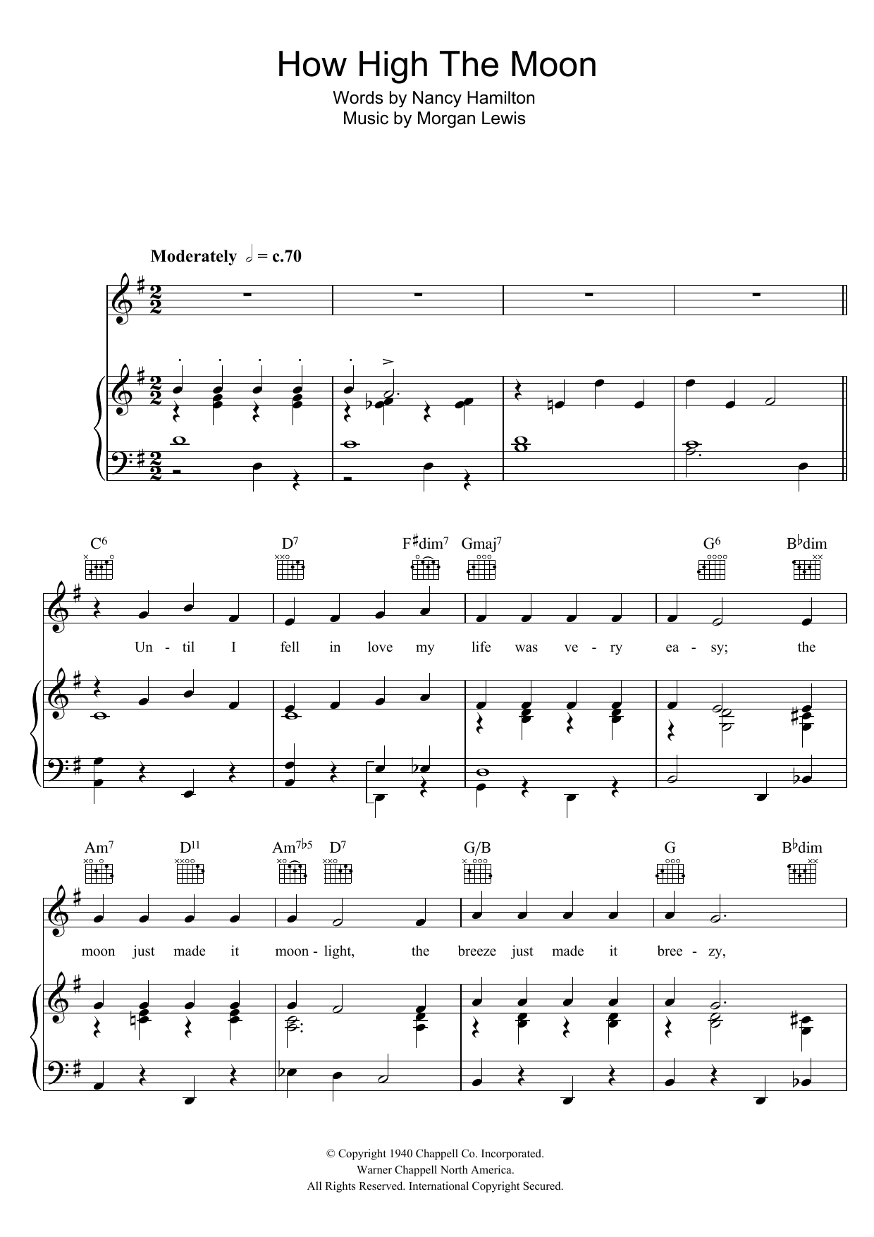 Download Ella Fitzgerald How High The Moon Sheet Music and learn how to play Piano, Vocal & Guitar (Right-Hand Melody) PDF digital score in minutes