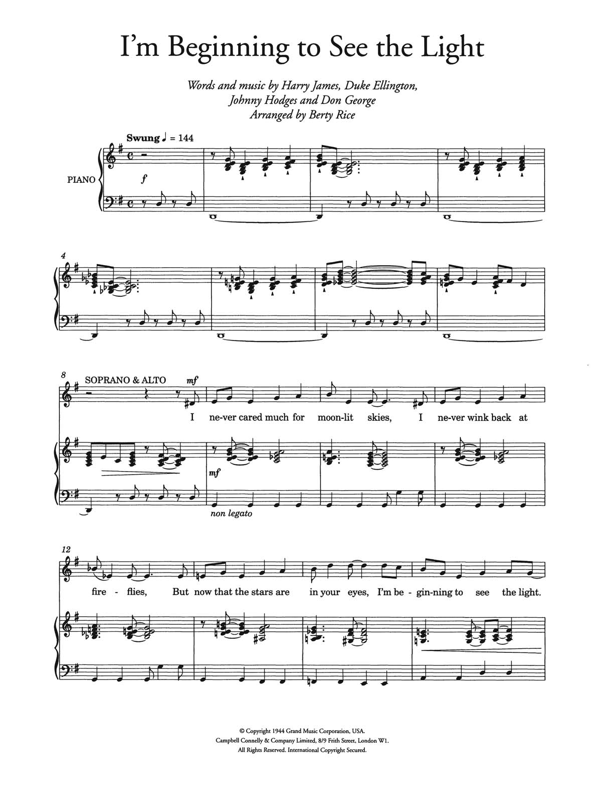 Download Ella Fitzgerald I'm Beginning To See The Light (arr. Berty Rice) Sheet Music and learn how to play Choir PDF digital score in minutes