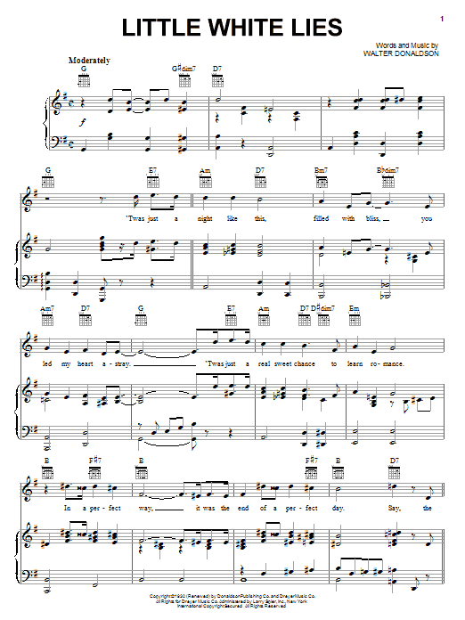 Download Ella Fitzgerald Little White Lies Sheet Music and learn how to play Piano, Vocal & Guitar (Right-Hand Melody) PDF digital score in minutes