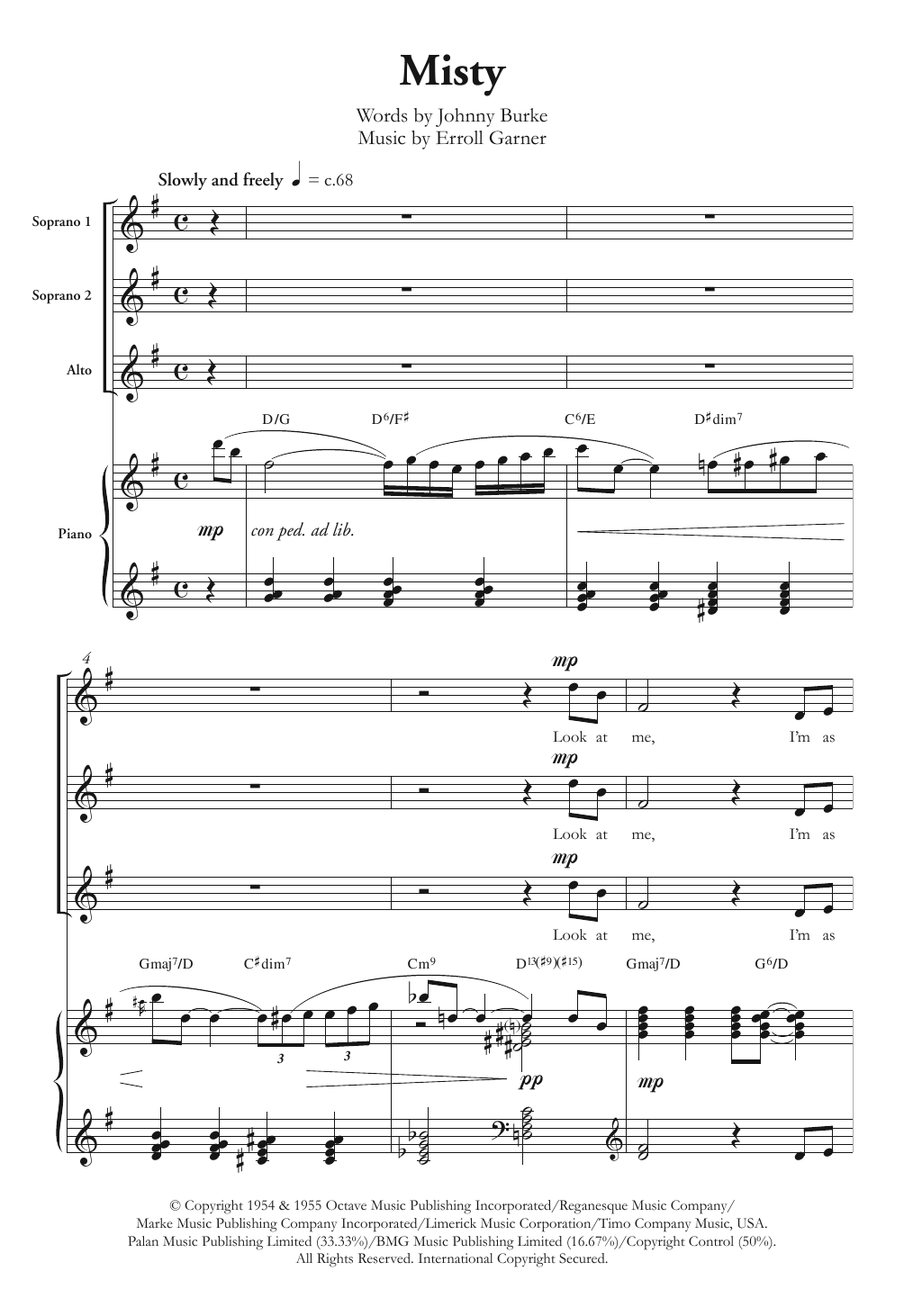 Download Ella Fitzgerald Misty (arr. Berty Rice) Sheet Music and learn how to play SSA Choir PDF digital score in minutes