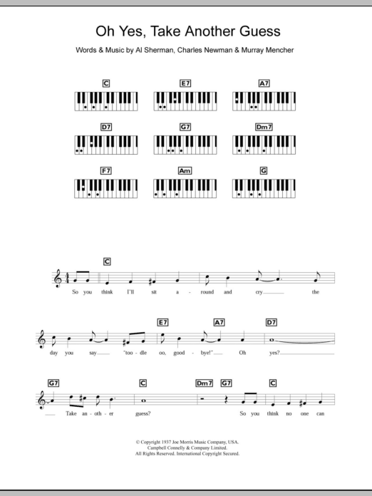 Download Ella Fitzgerald Oh Yes, Take Another Guess Sheet Music and learn how to play Piano, Vocal & Guitar (Right-Hand Melody) PDF digital score in minutes