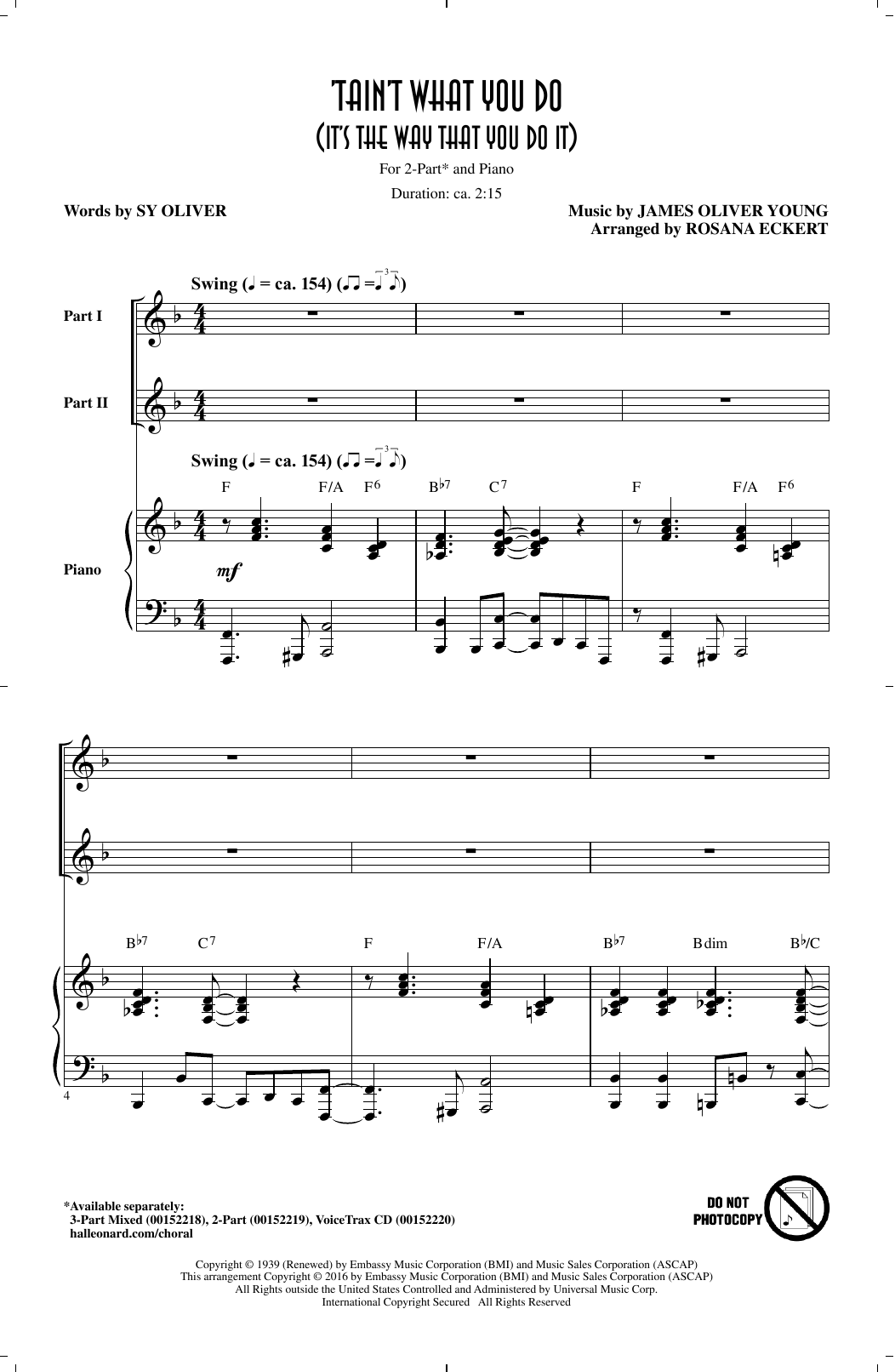 Download Rosana Eckert 'Tain't What You Do (It's The Way That Cha Do It) Sheet Music and learn how to play 2-Part Choir PDF digital score in minutes