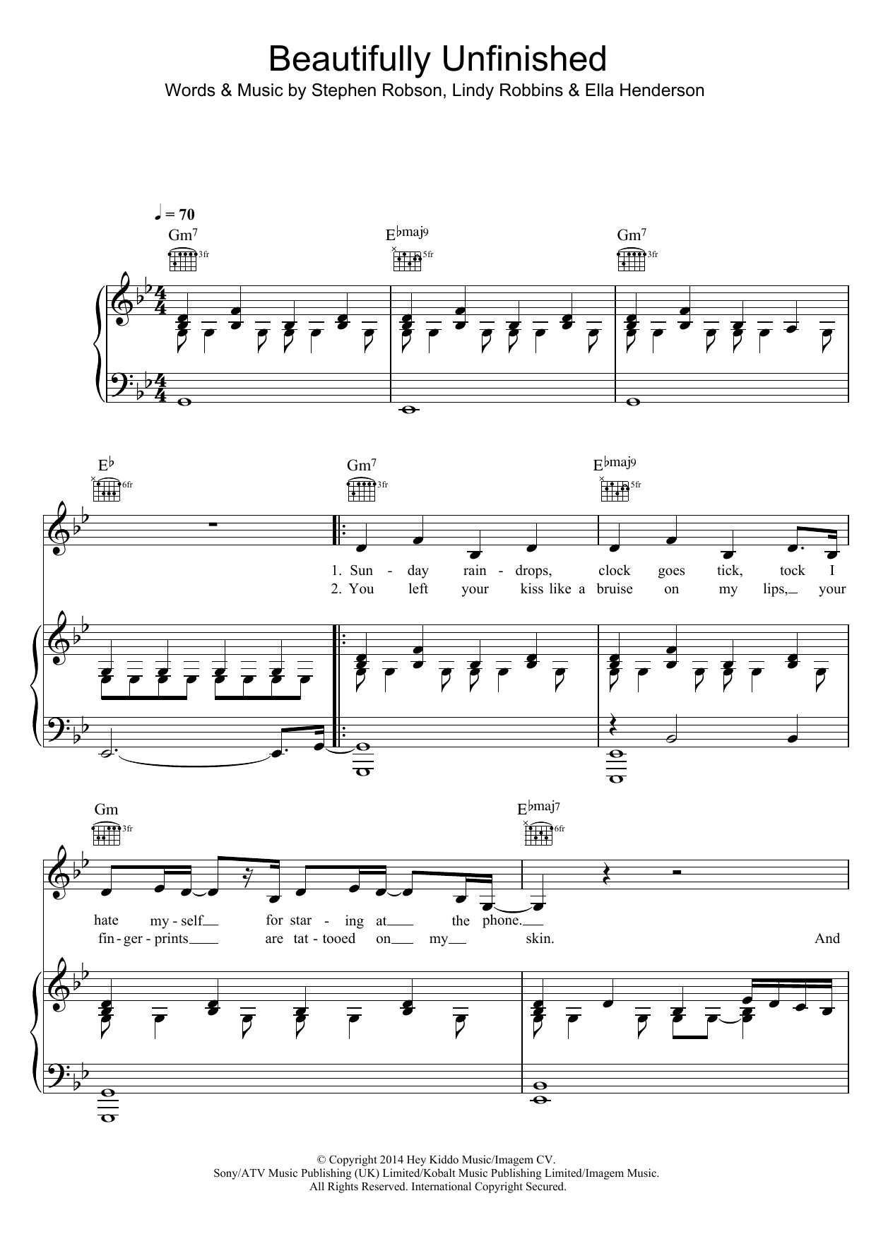Download Ella Henderson Beautifully Unfinished Sheet Music and learn how to play Piano, Vocal & Guitar PDF digital score in minutes