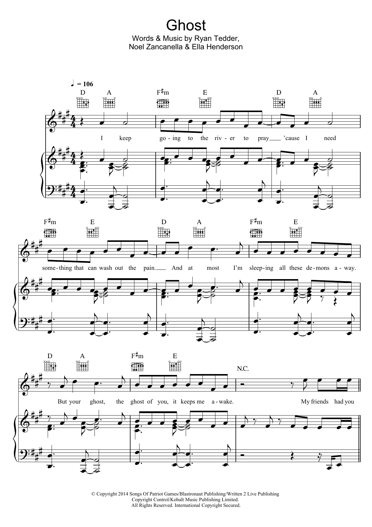 Download Ella Henderson Ghost Sheet Music and learn how to play Beginner Piano PDF digital score in minutes