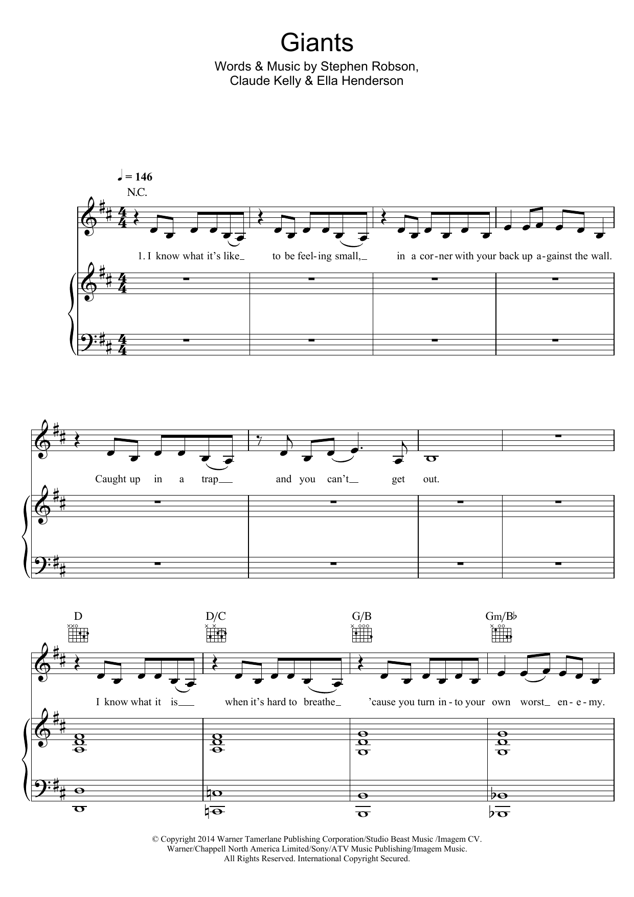 Download Ella Henderson Giants Sheet Music and learn how to play Piano, Vocal & Guitar PDF digital score in minutes