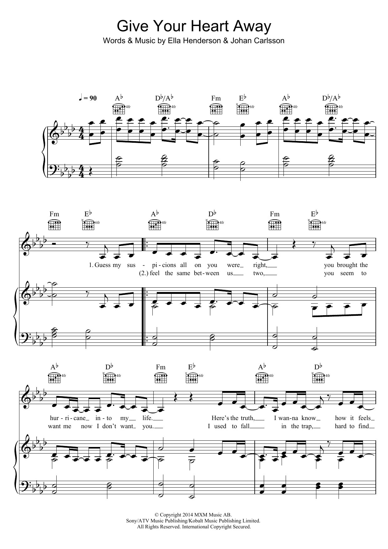 Download Ella Henderson Give Your Heart Away Sheet Music and learn how to play Piano, Vocal & Guitar (Right-Hand Melody) PDF digital score in minutes