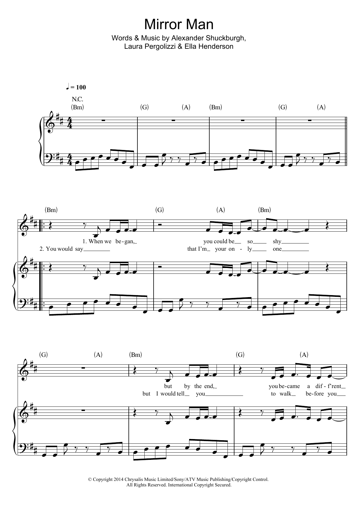 Download Ella Henderson Mirror Man Sheet Music and learn how to play Piano, Vocal & Guitar (Right-Hand Melody) PDF digital score in minutes
